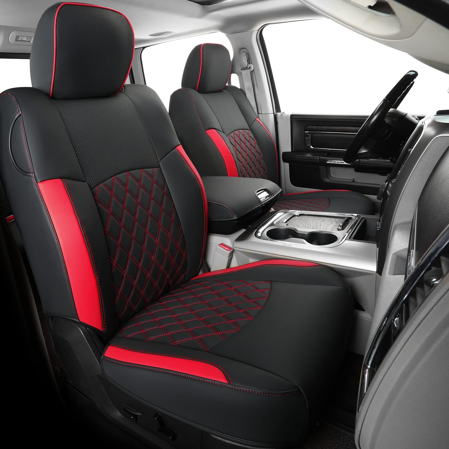 LUCKYMANCLUB Ram 1500Seat Covers,2011-2025,1500/2500/3500Crew Cab Waterproof Seat Covers FullSet, Custom Fit Ram Bighorn Laramie Limited Rebel Longhorn Pickup with 4/6 Split Rear Seat