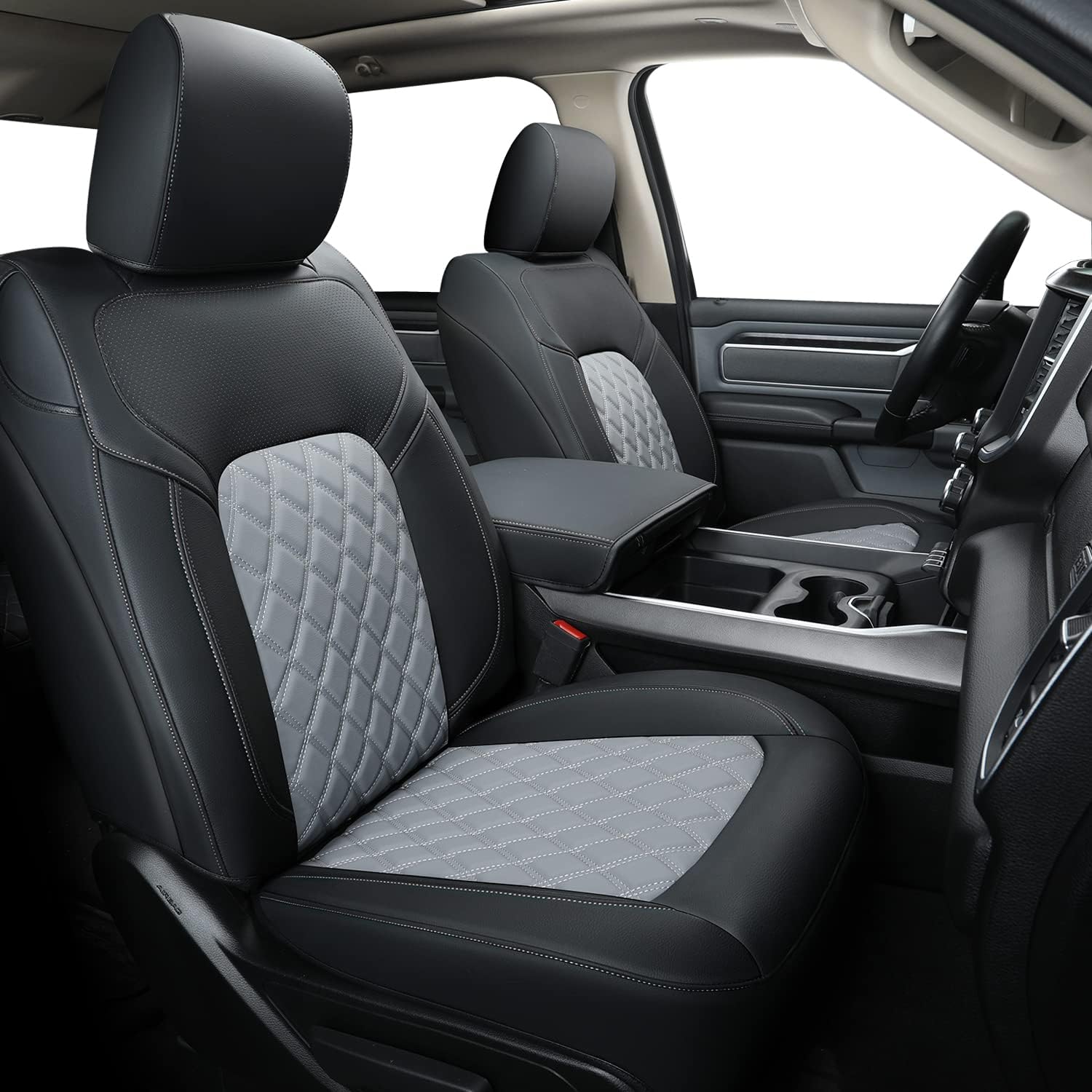 LUCKYMANCLUB Ram 1500Seat Covers,2011-2025,1500/2500/3500Crew Cab Waterproof Seat Covers FullSet, Custom Fit Ram Bighorn Laramie Limited Rebel Longhorn Pickup with 4/6 Split Rear Seat